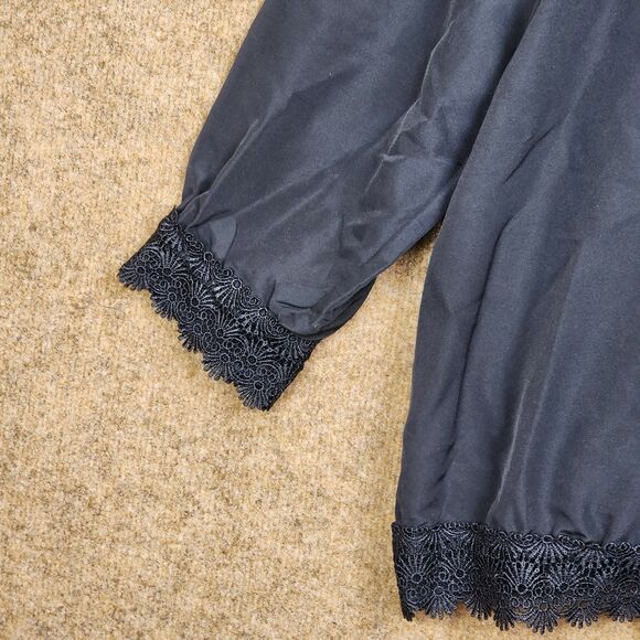 VTG Bedford Fair Black L/S Blouse High Collar Lace 22W Shoulder Pads Victorian - Picture 4 of 12